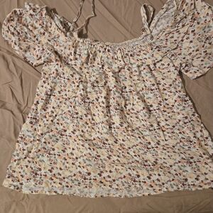 Rewind Cream Floral Off-Shoulder Blouse with Rust and Mustard Details